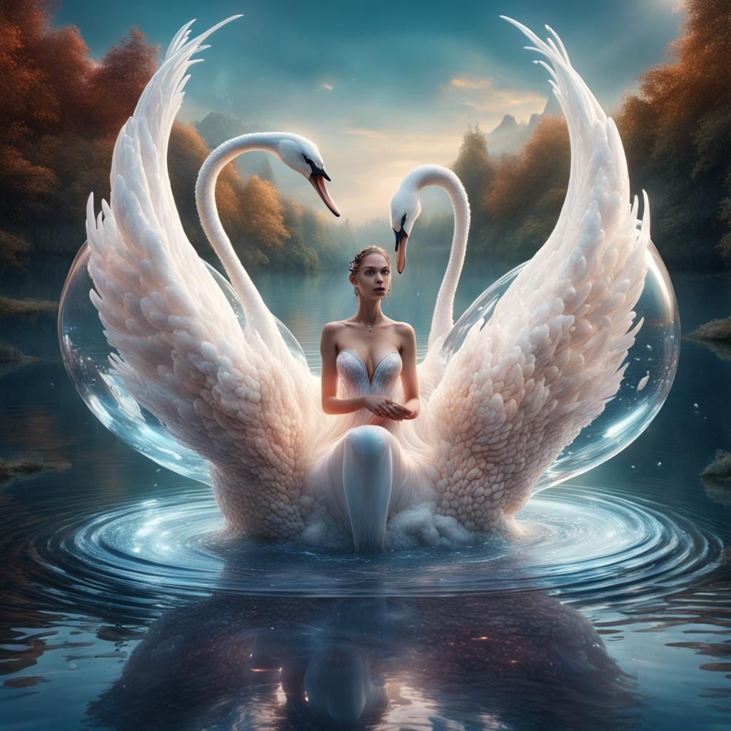 Crystal Swan Woman Transformation: Fantasy Concept Art