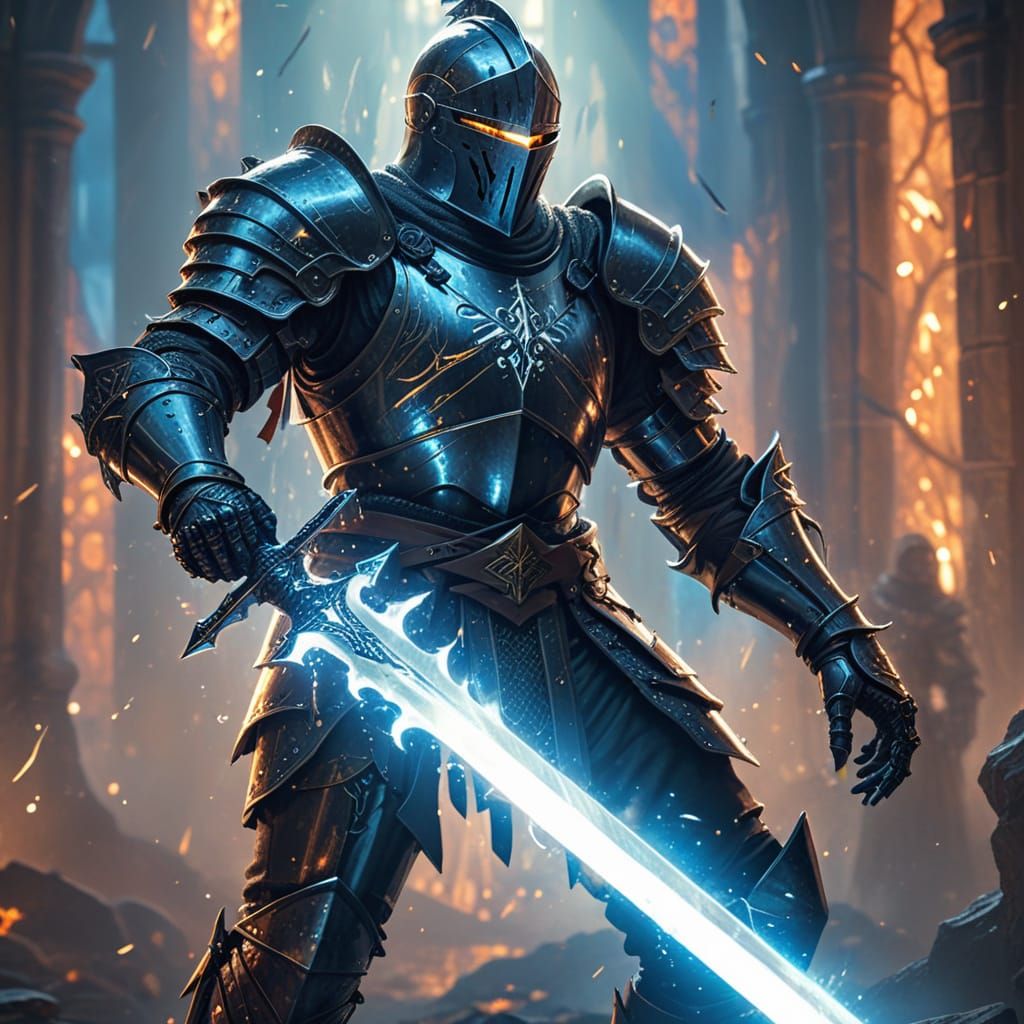 Heroic Medieval Knight in Majestic Magical Armour
