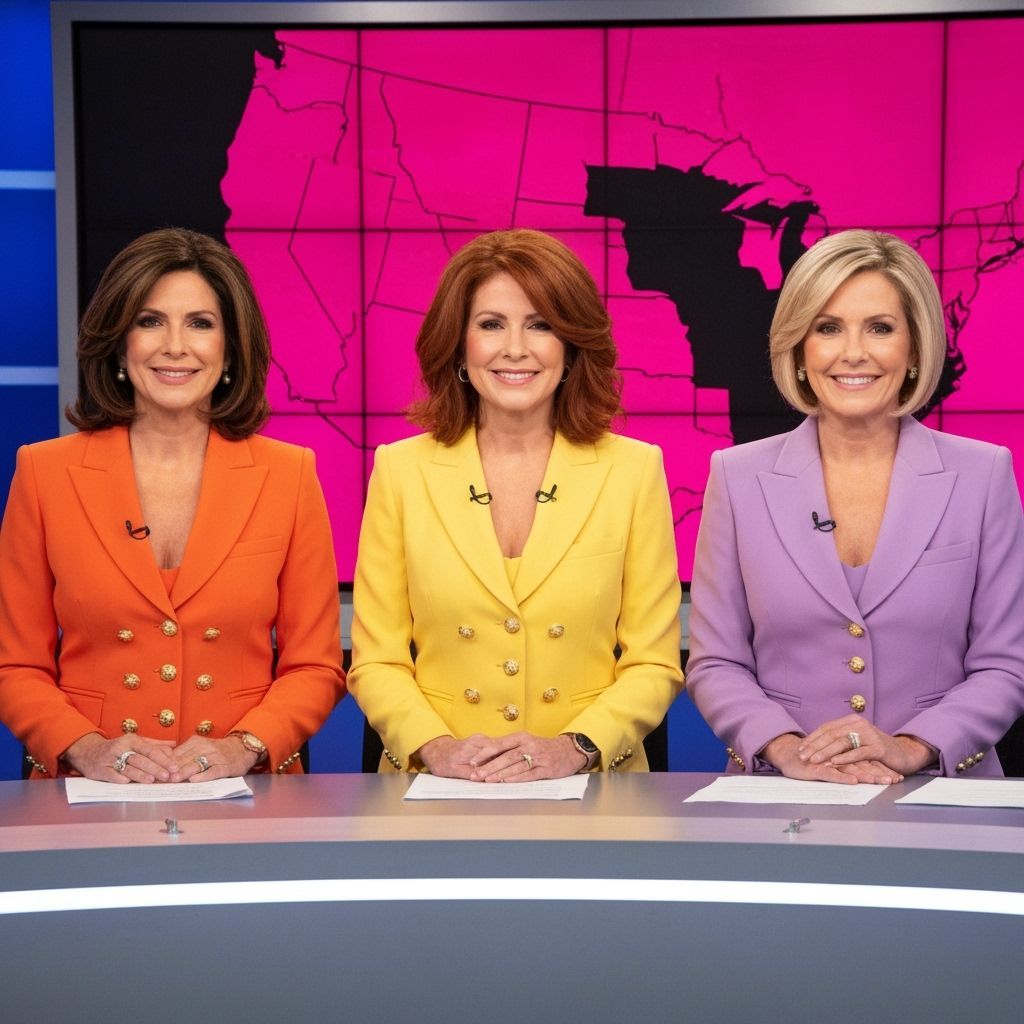 Businesswomen in Colorful Blazers at Newsdesk