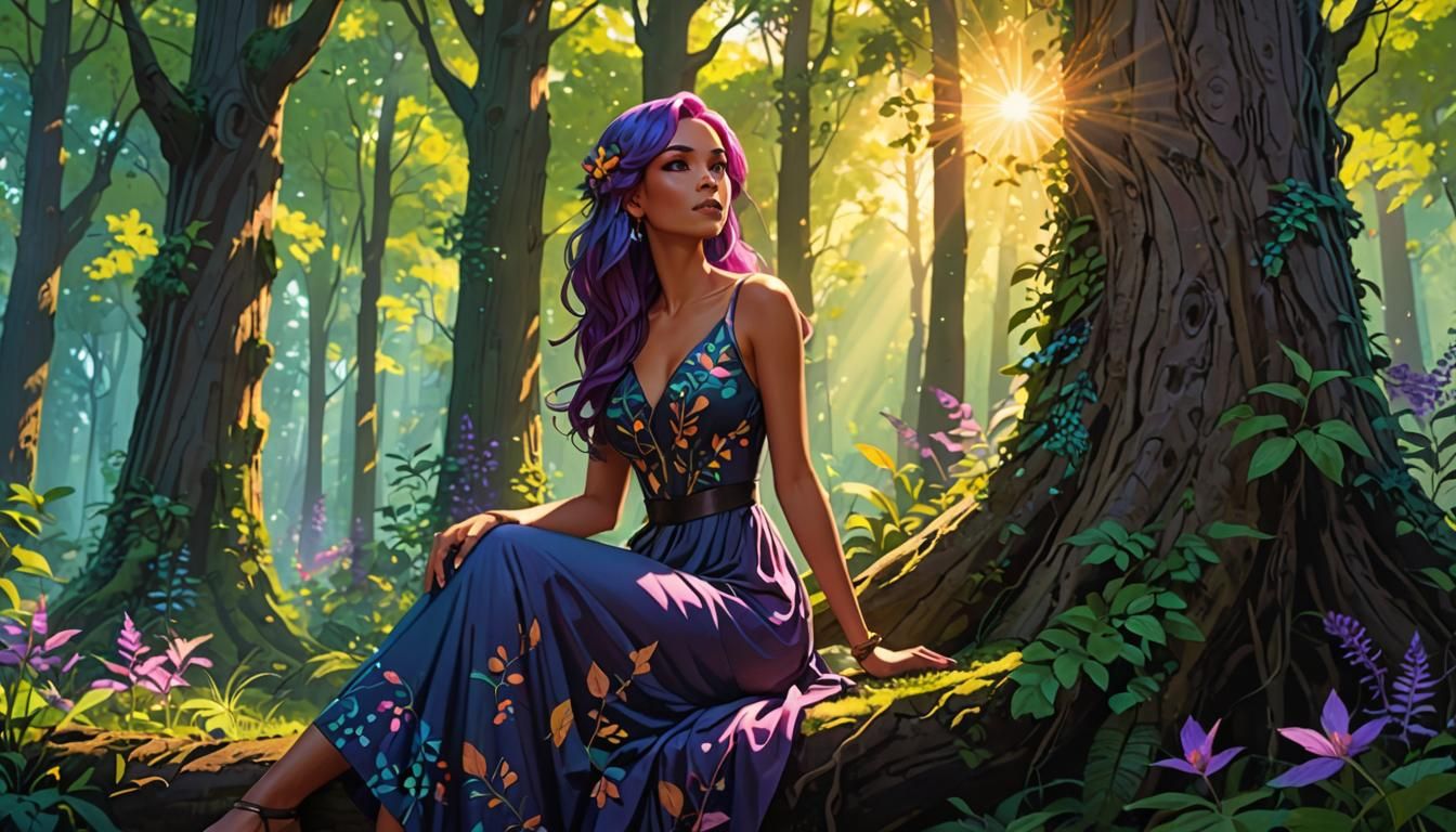 Girl with Purple Hair in Forest Animation Still