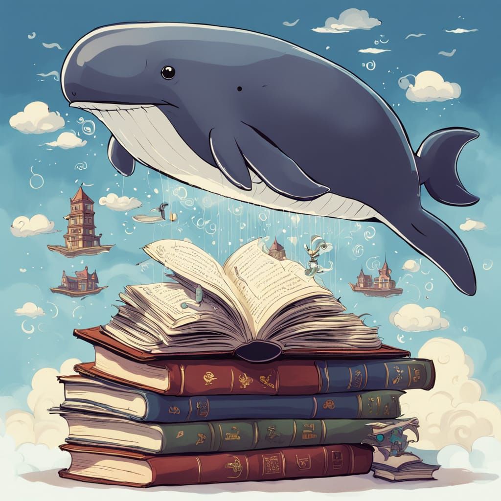 Ethereal Cloud Whale Carries Celestial Library