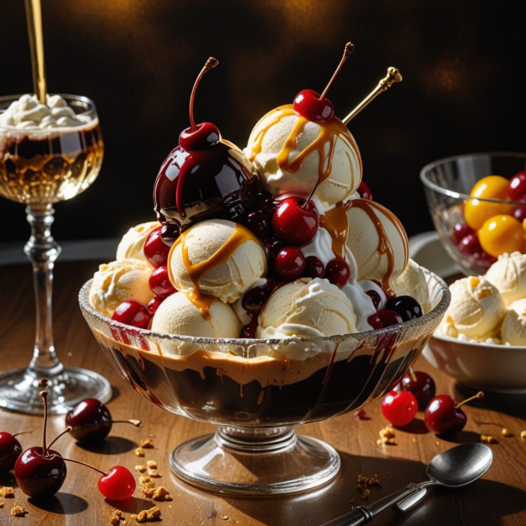 Extravagant Ice Cream Sundae in Agnes Martin Style