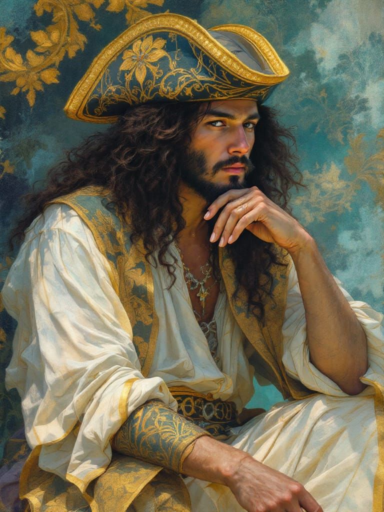 Blackbeard Portrait in Art Nouveau Style