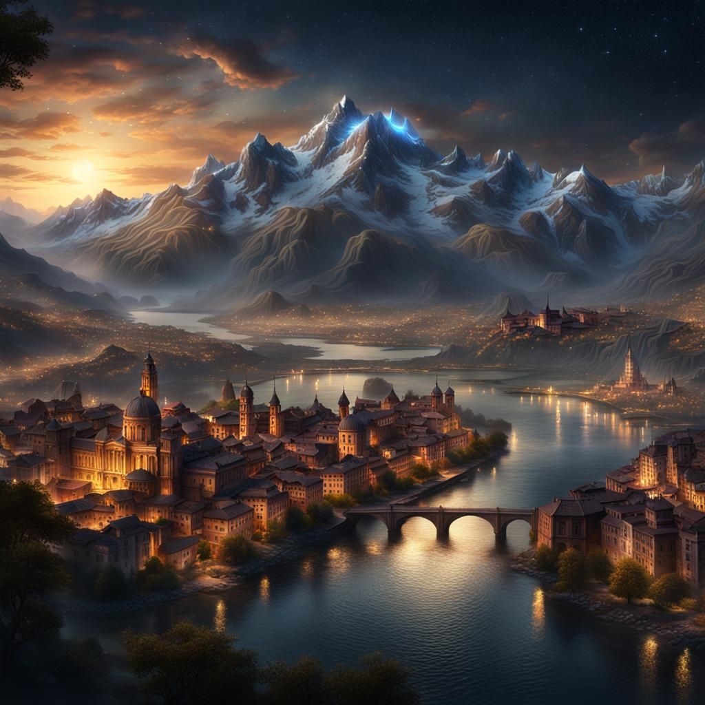 Renaissance City Sparkling Under a Starry Sky