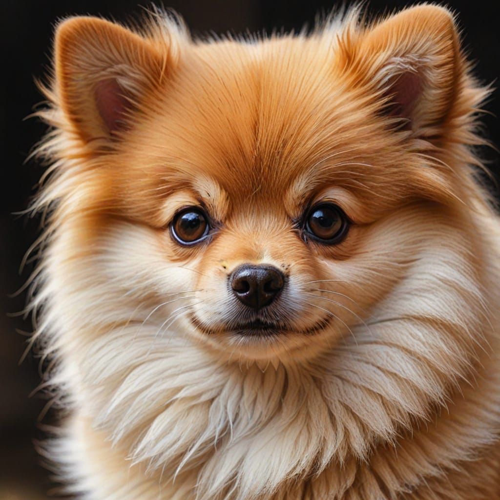 Fluffy Black Pomeranian Puppy in Oil Painting Style