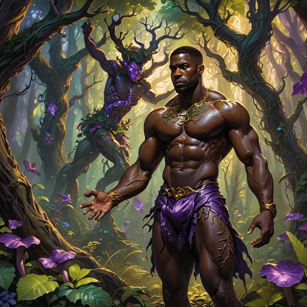 Muscular Man in Forest, Fantasy Concept Art