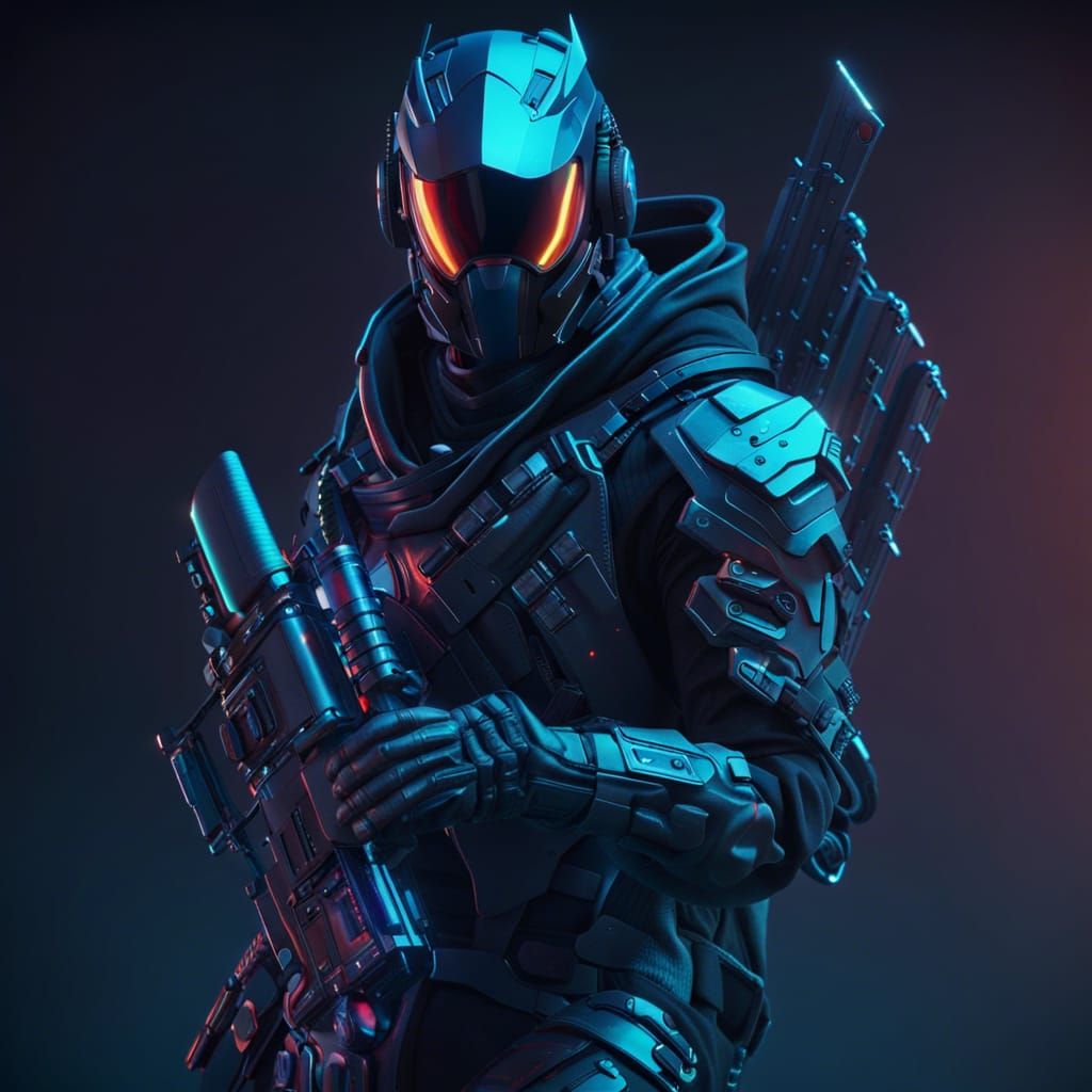 Cyberpunk Assassin in High Tech Armor