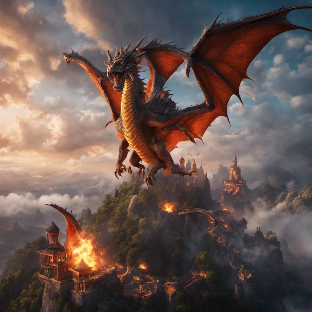 Flying Fire-Breathing Dragon: Fantasy Concept Art
