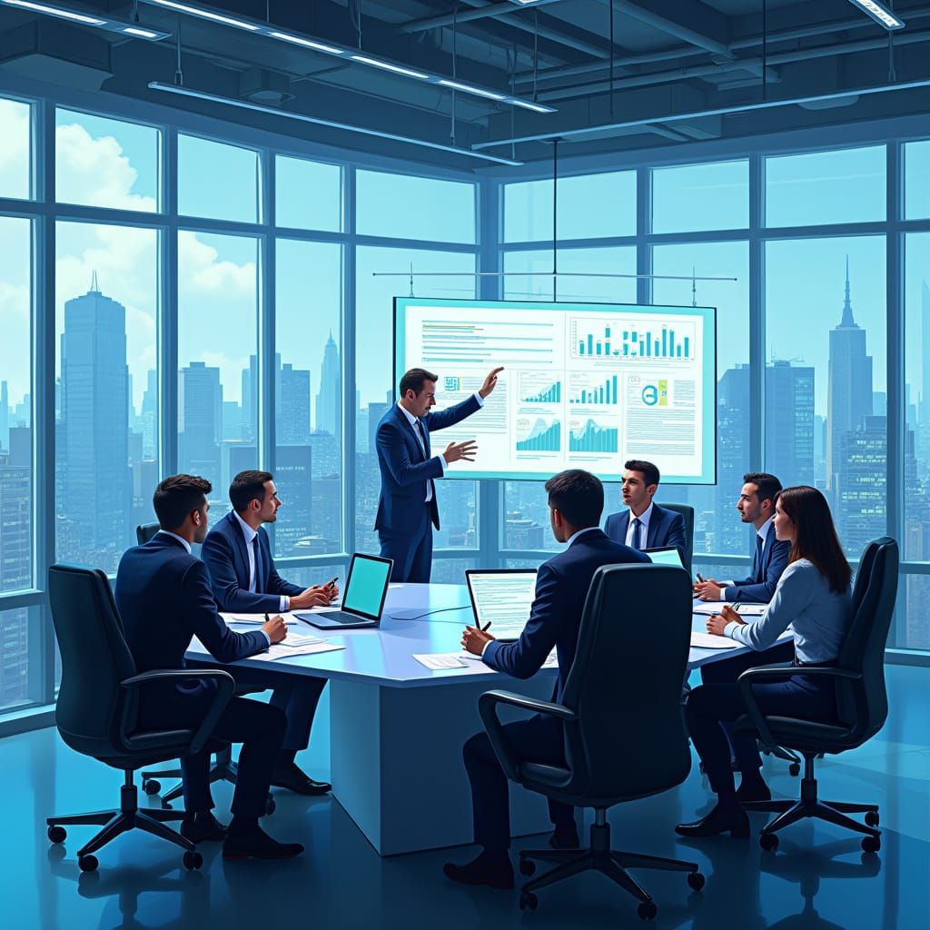 Futuristic Strategy Session in a Modern Office