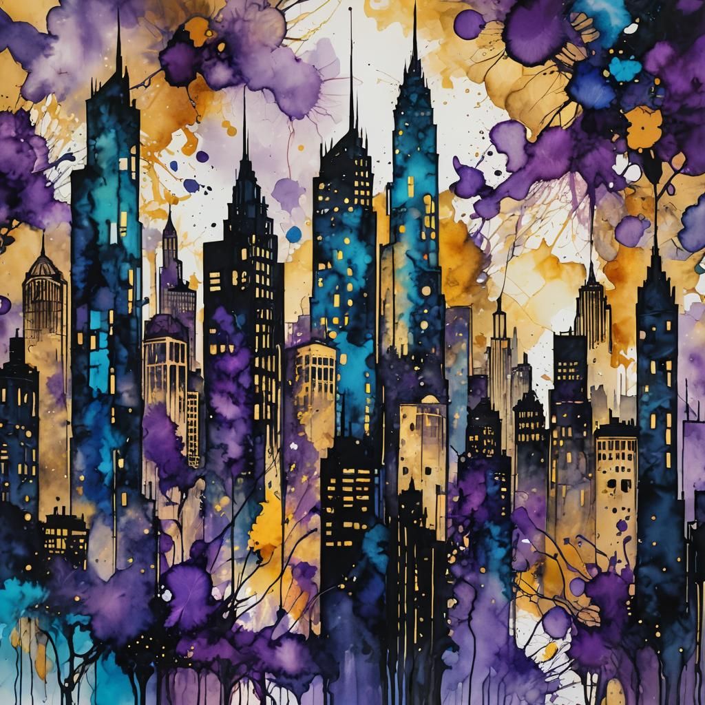 Abstract Expressionist Cityscape with Alcohol Ink