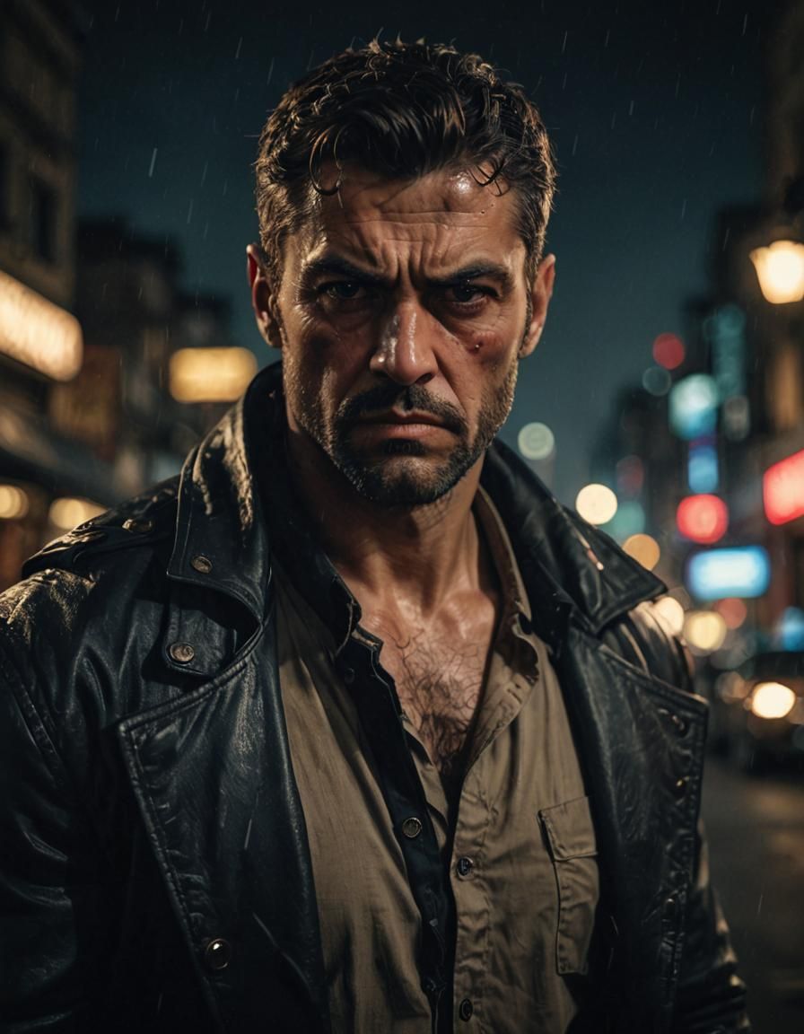 Menacing Contract Killer in Cinematic Night Scene