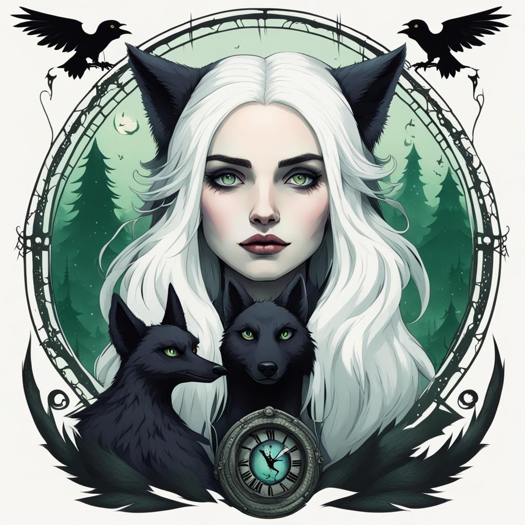 Cartoon Woman with Wolf Features in Burton Style