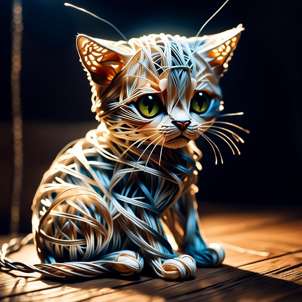Macro Photograph of a Kitten Made of String