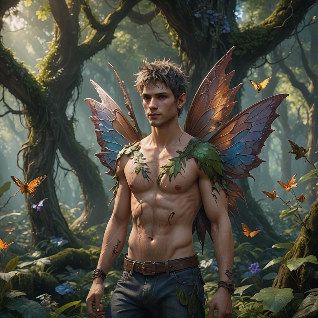 Fantasy Male Fairy in Forest, Detailed Matte Painting