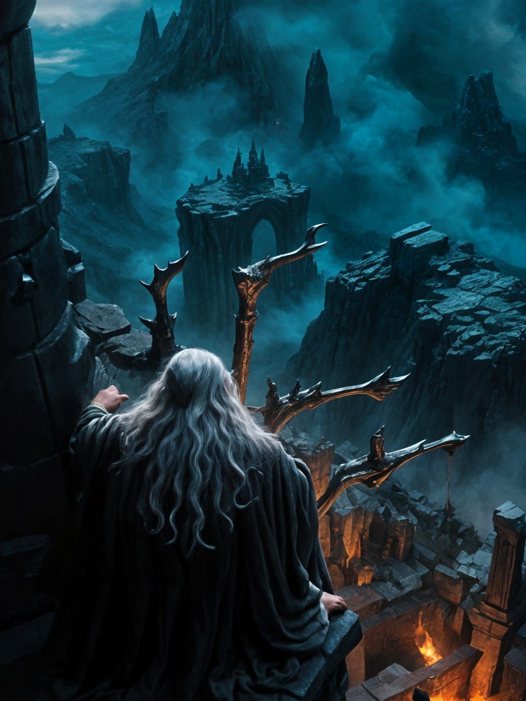 Gandalf Imprisoned Atop Orthanc as Impressionistic Anime