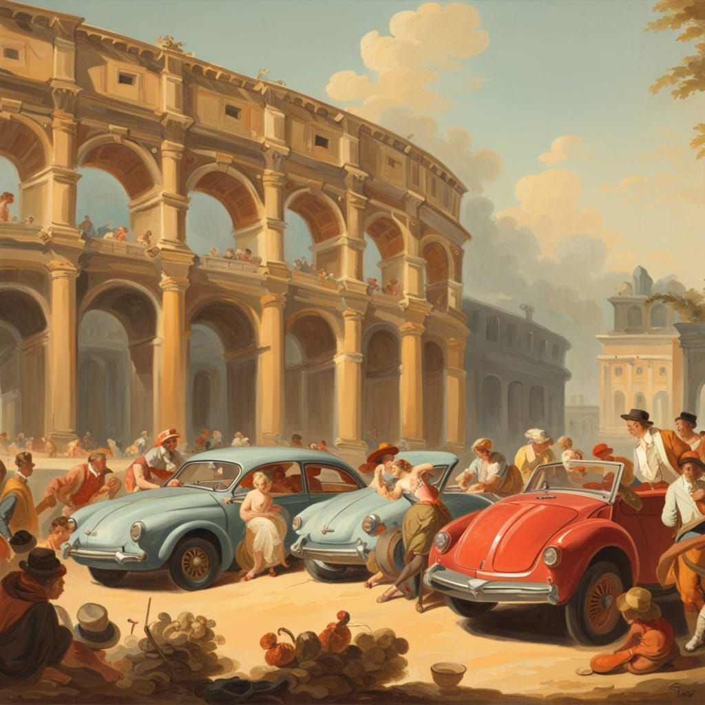 Car Show at the Colosseum in Rococo Style