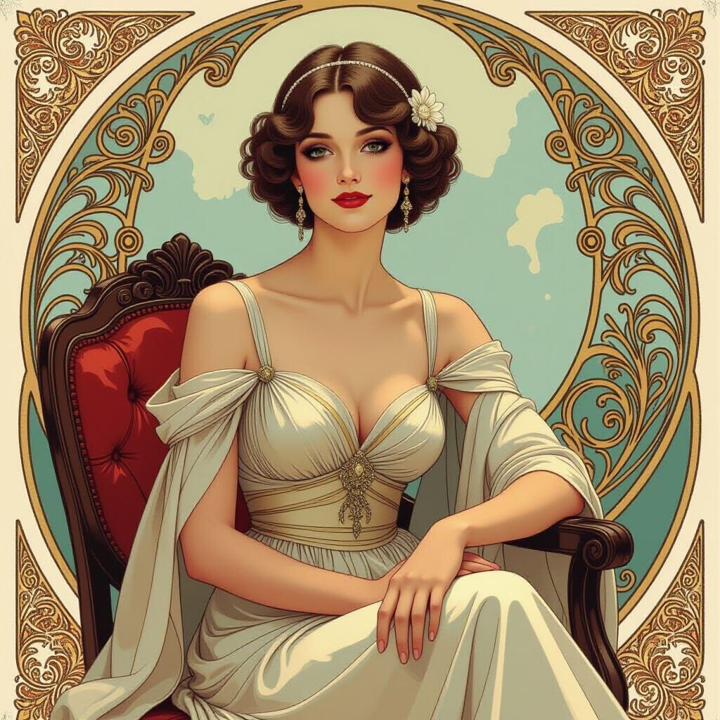 Elegant Woman Portrait in Art Nouveau Style