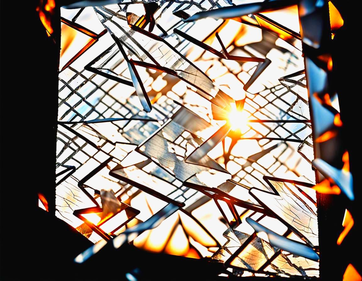 Broken Glass with Blue Sky Art Photography