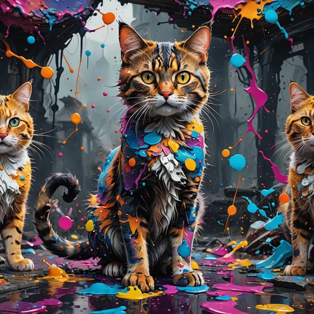 Ink Splatter Cat with Bold Colors