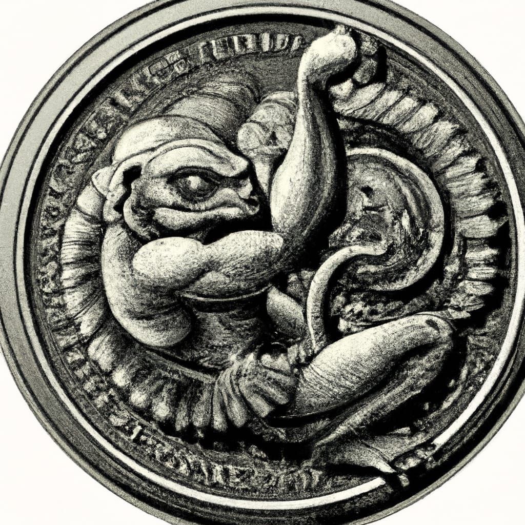 Antique Coin with Armored Reptile Arm