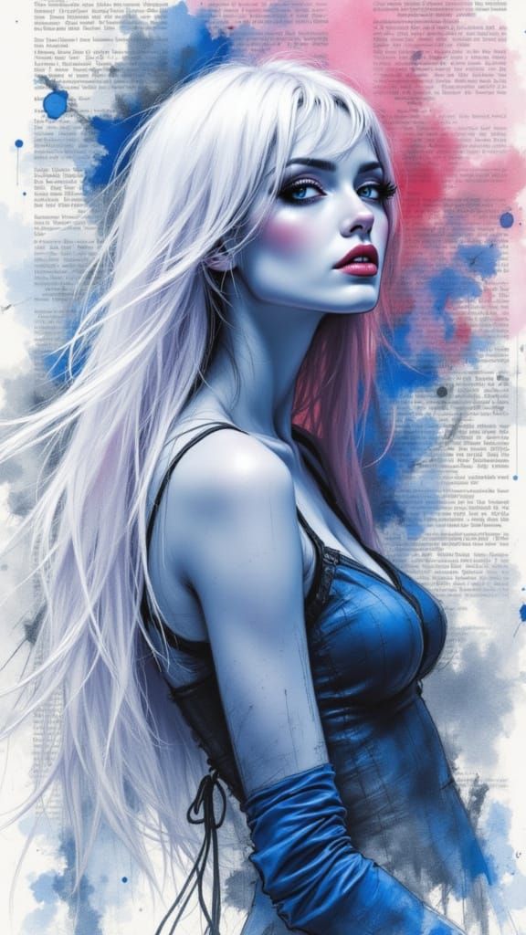 Ethereal Female Figure in Cobalt Blue and Gray