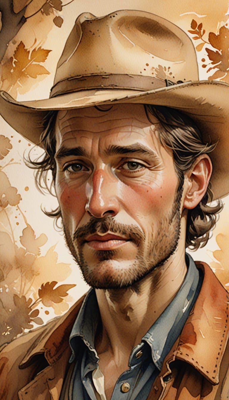 Soulful Cowboy Singer in Watercolor Illustration