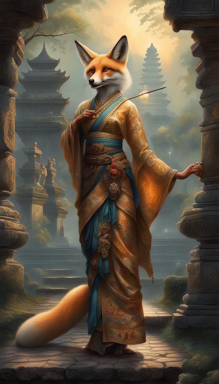 Ethereal Fox Dancer in Ankor Wat Ruins
