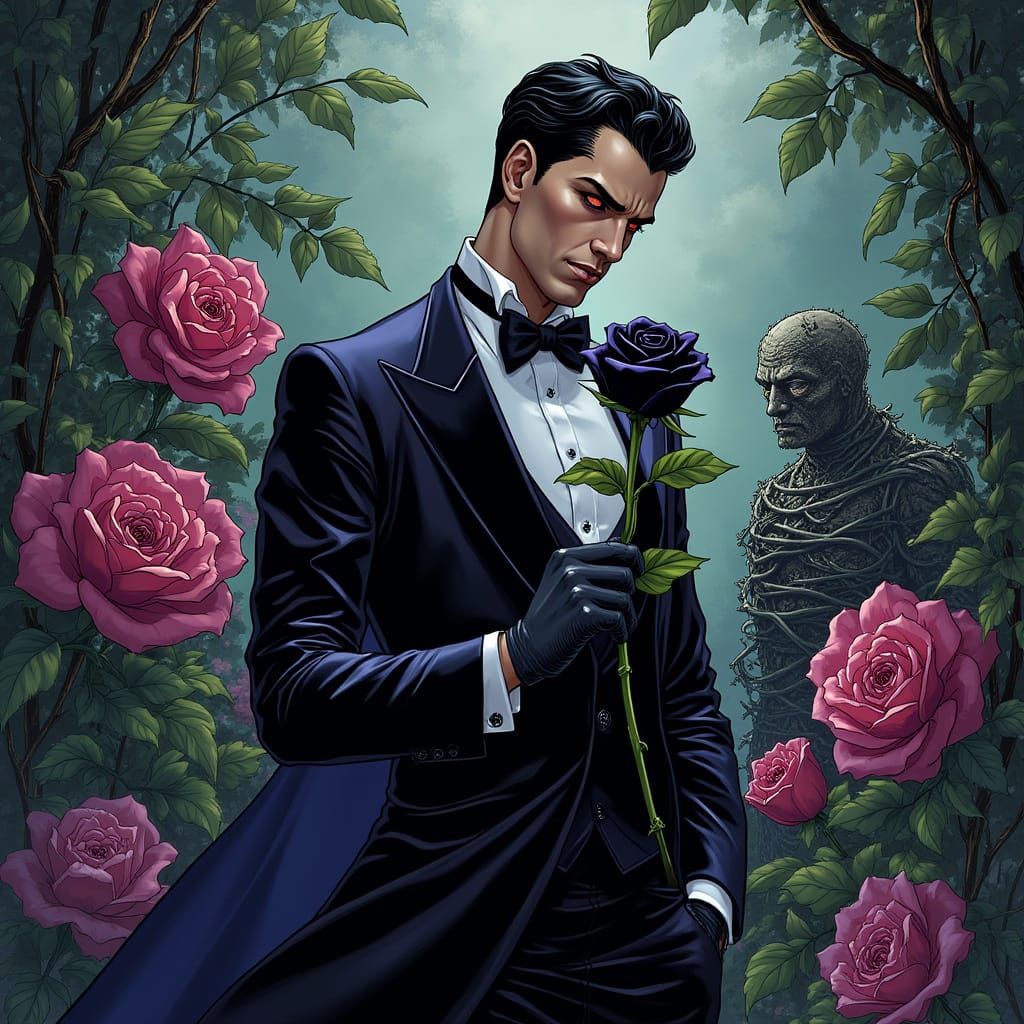 Elegant Villain Contemplates Domination as Comic Art