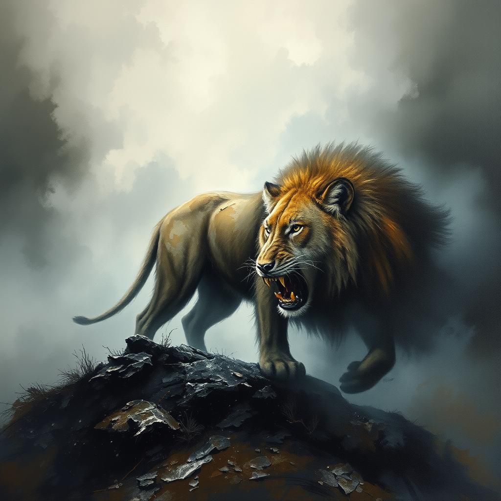 Alpha Animal in Stormy Landscape, Oil Painting