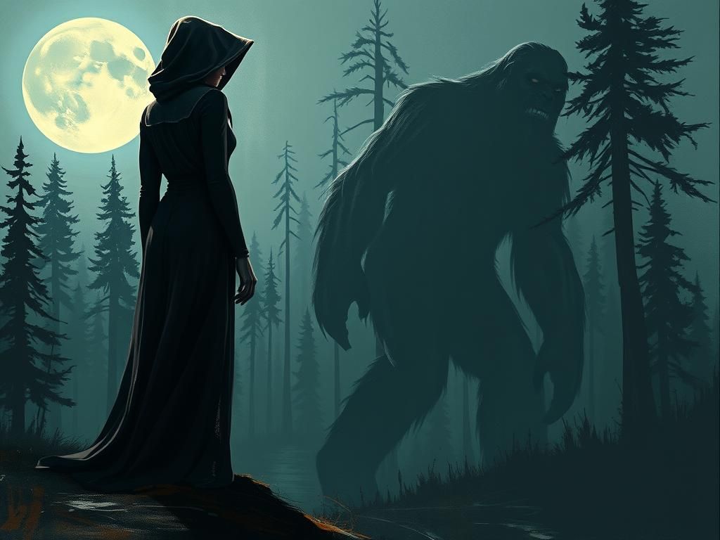 Woman's Shadow Becomes Bigfoot in Gritty Dark Art