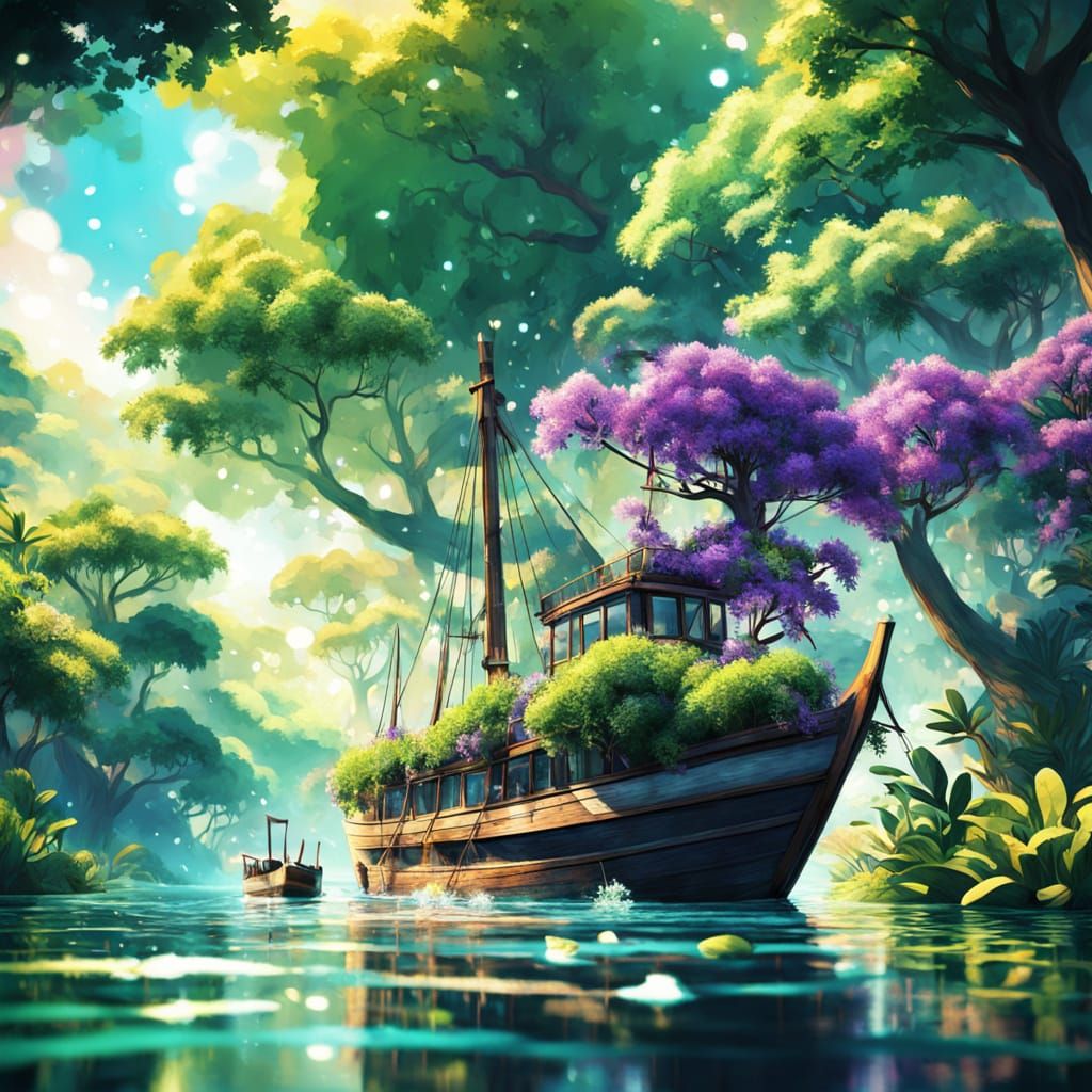 Surreal Capybara Sails Jungle Waters in Vibrant, Exaggerated...