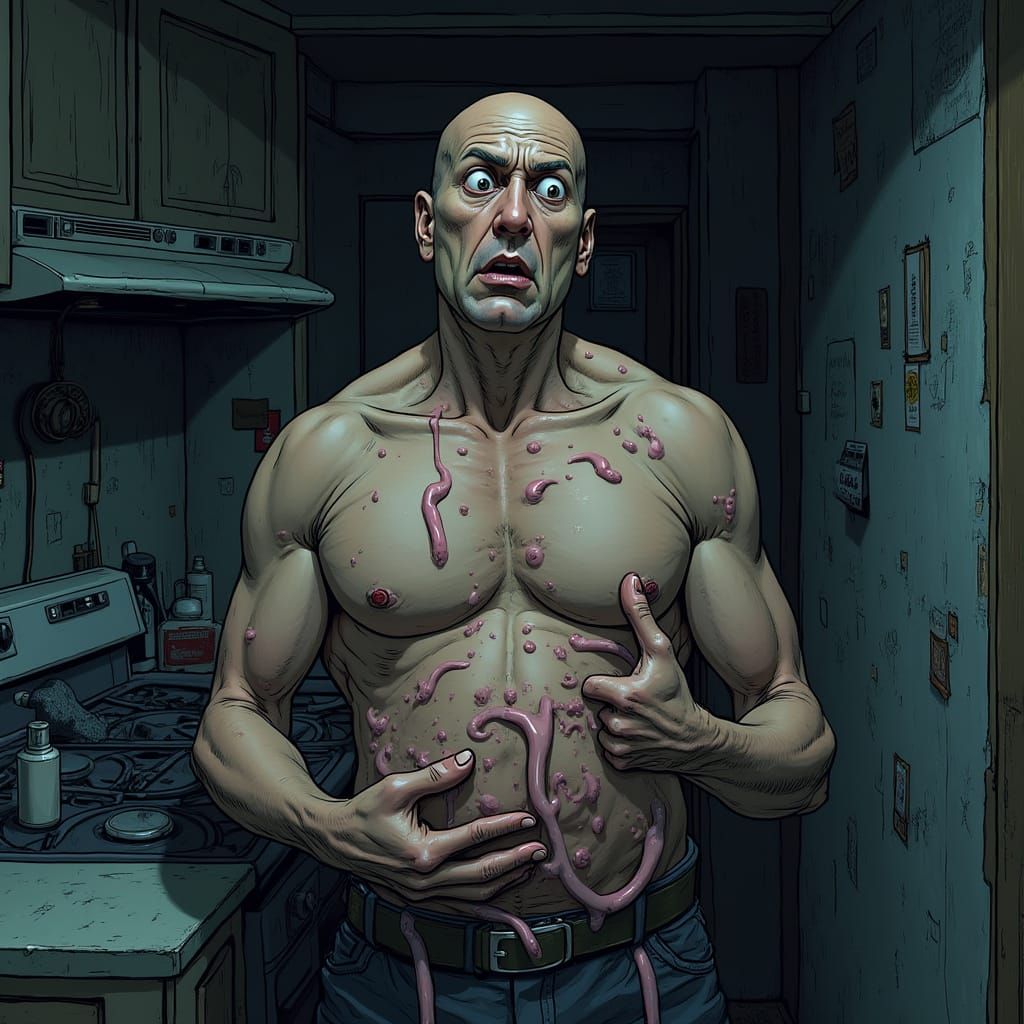 Terrified Man Stares at Tentacles, Manga Style