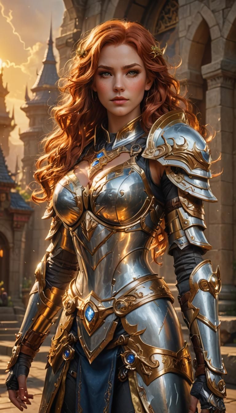 Redhead Paladin in Warcraft Style, Hyperrealistic 8k