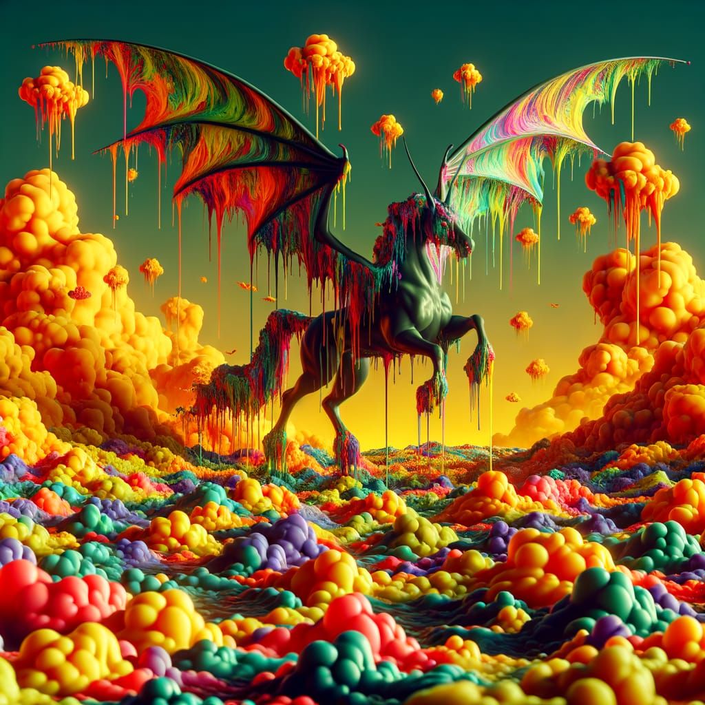 Wax River with Winged Centaur in Neon Colors