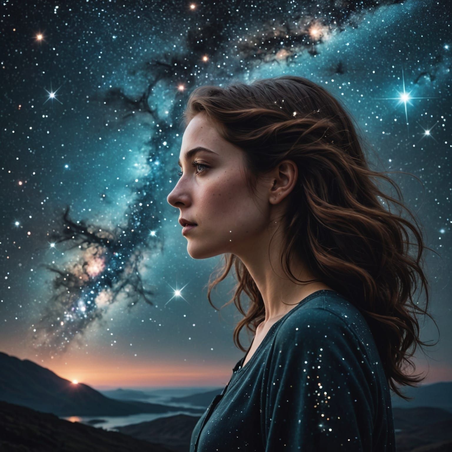 Cosmic Solitude: Figure Adrift in Starry Expanse