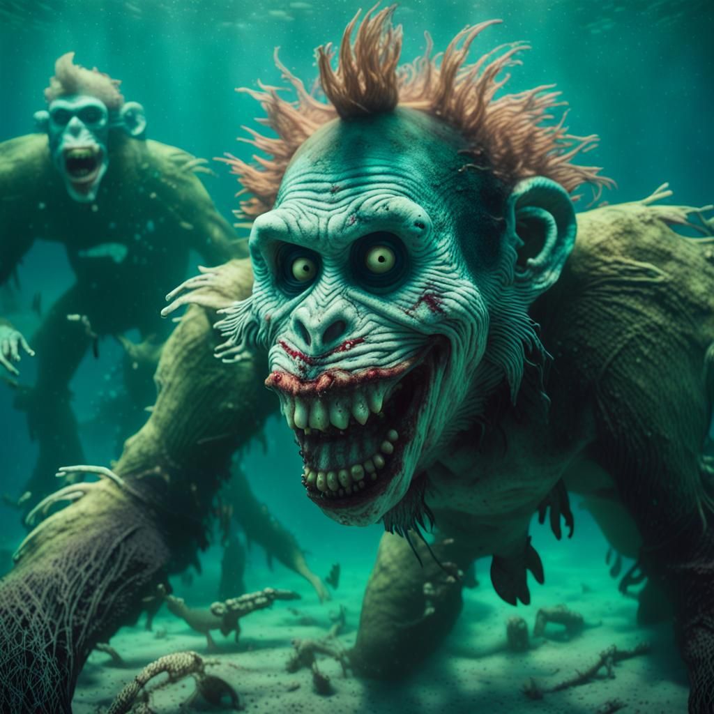 Cinematic Zombie Monkey Clowns in Shipwreck