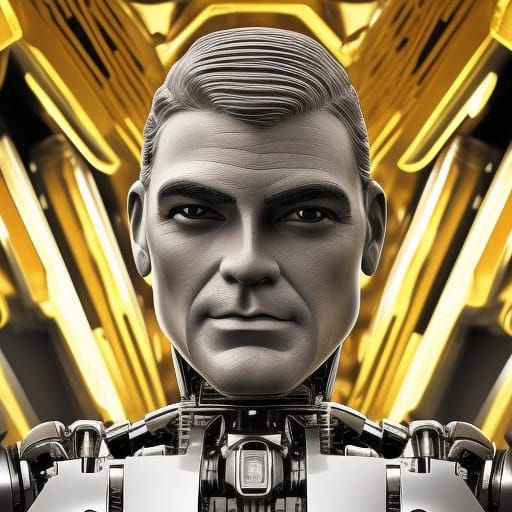 George Clooney Robot Portrait in Dark Fantasy Style