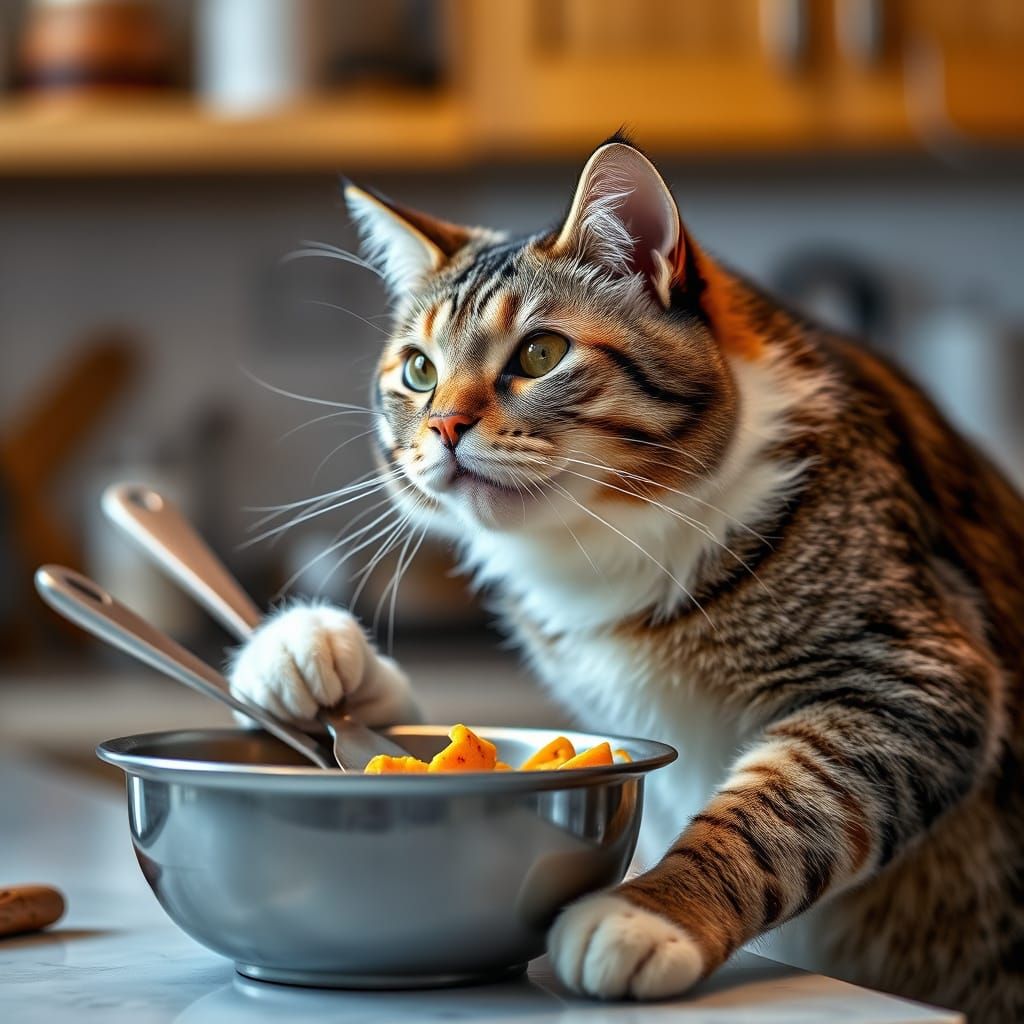 Stylish Feline Chef Captured in Close-Up Portrait