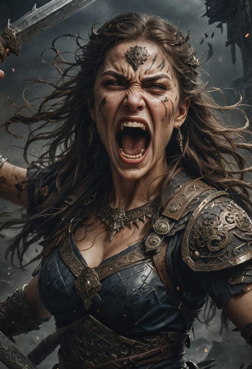 Impressive Female Warrior Screaming for War