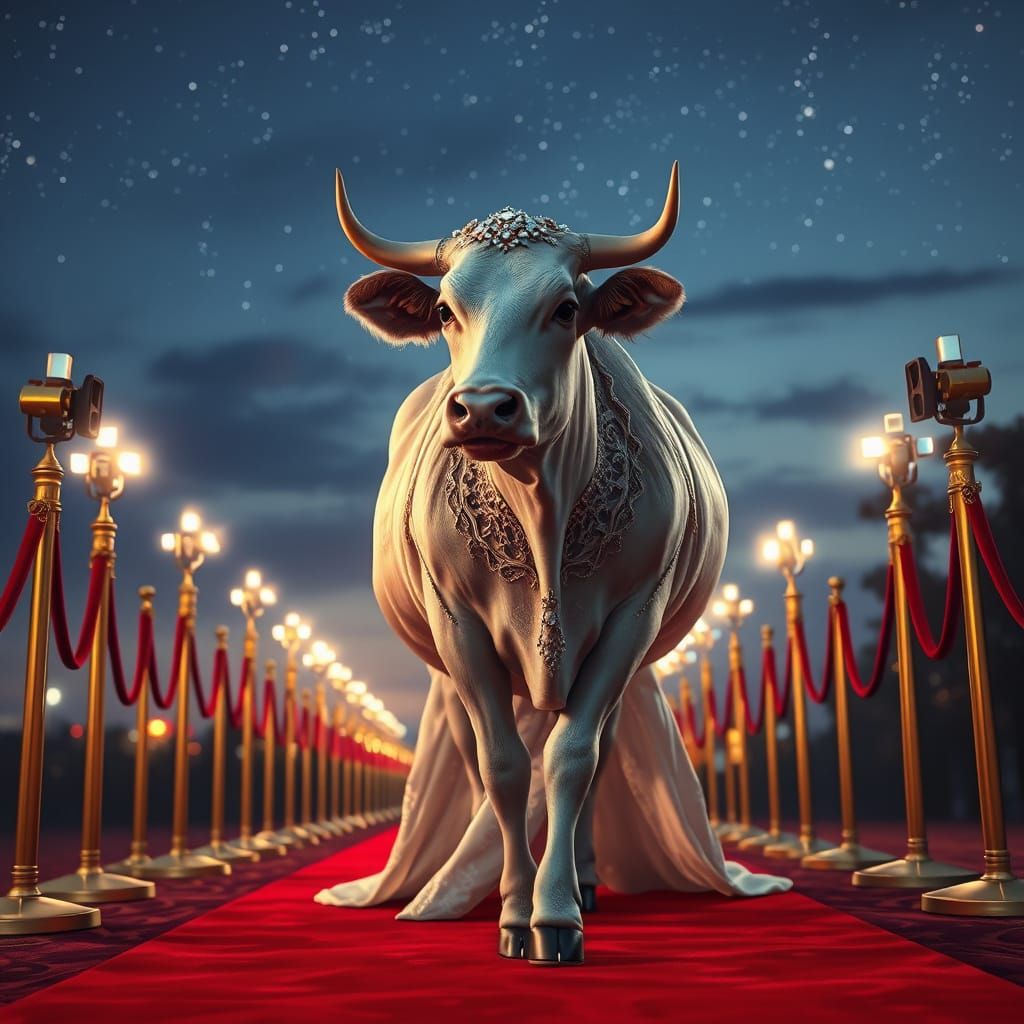 Regal Cow Struts Down Red Carpet in Elegant Gown