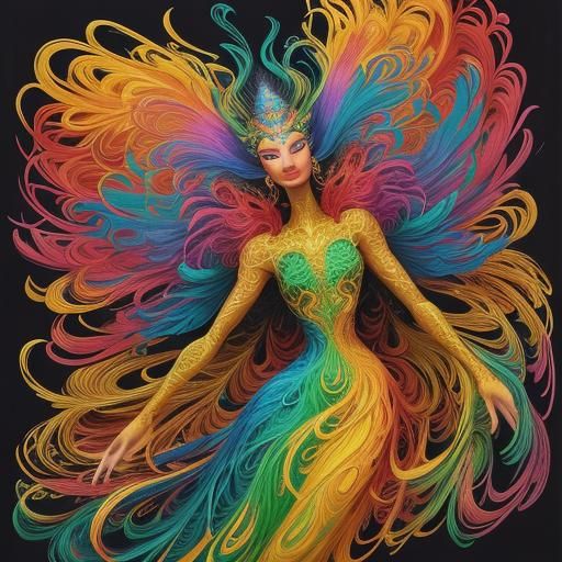 Dragon Peacock Woman in Abstract Expressionist Style