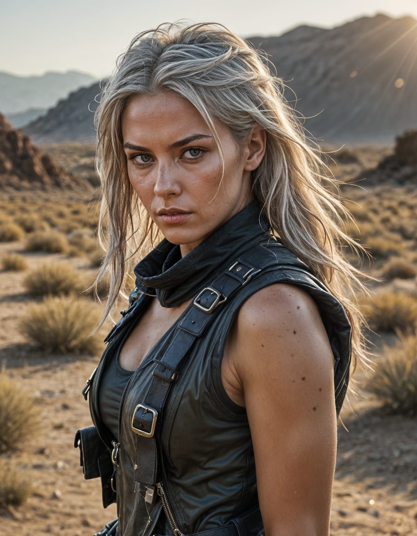 Muscular Mercenary in Post-Apocalyptic Landscape