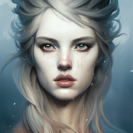 Bloody White Horse Portrait in Hyperdetailed Winter