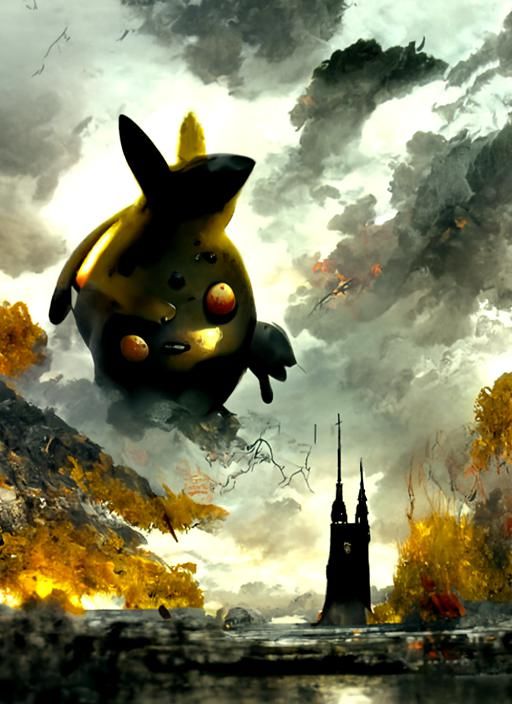 Pikachu in Three-Piece Suit: Gothic Digital Art