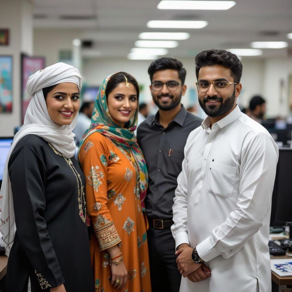 Pakistani Staff in Traditional Attire: Expressive Workplace ...