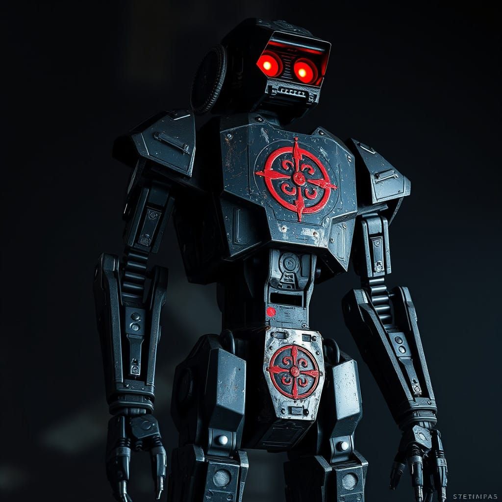 Grimy Sith Protocol Droid in Dark Industrial Aesthetic