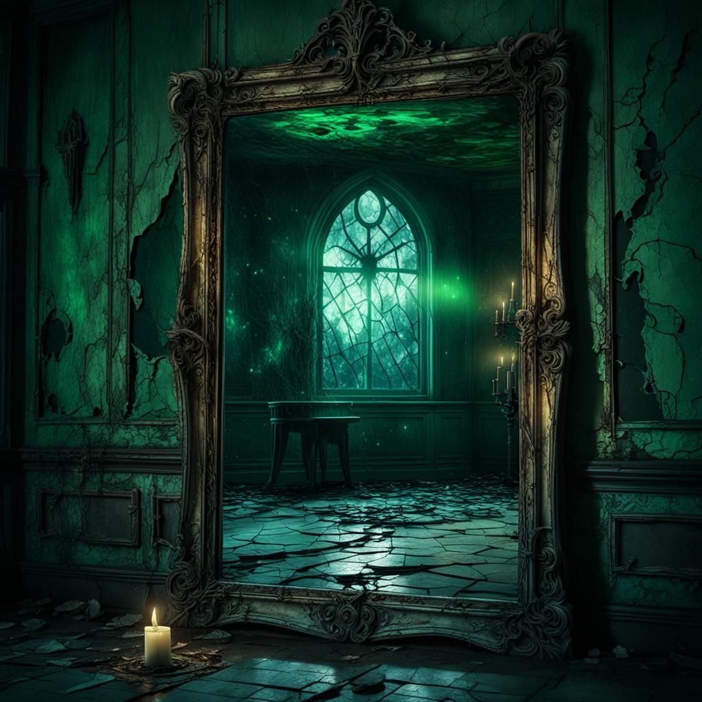 Mysterious Mirror in Dark Fantasy Mansion