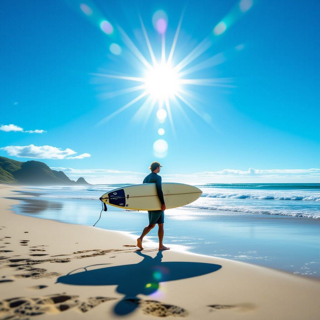 Surfer on Australian Beach in Documentary Style