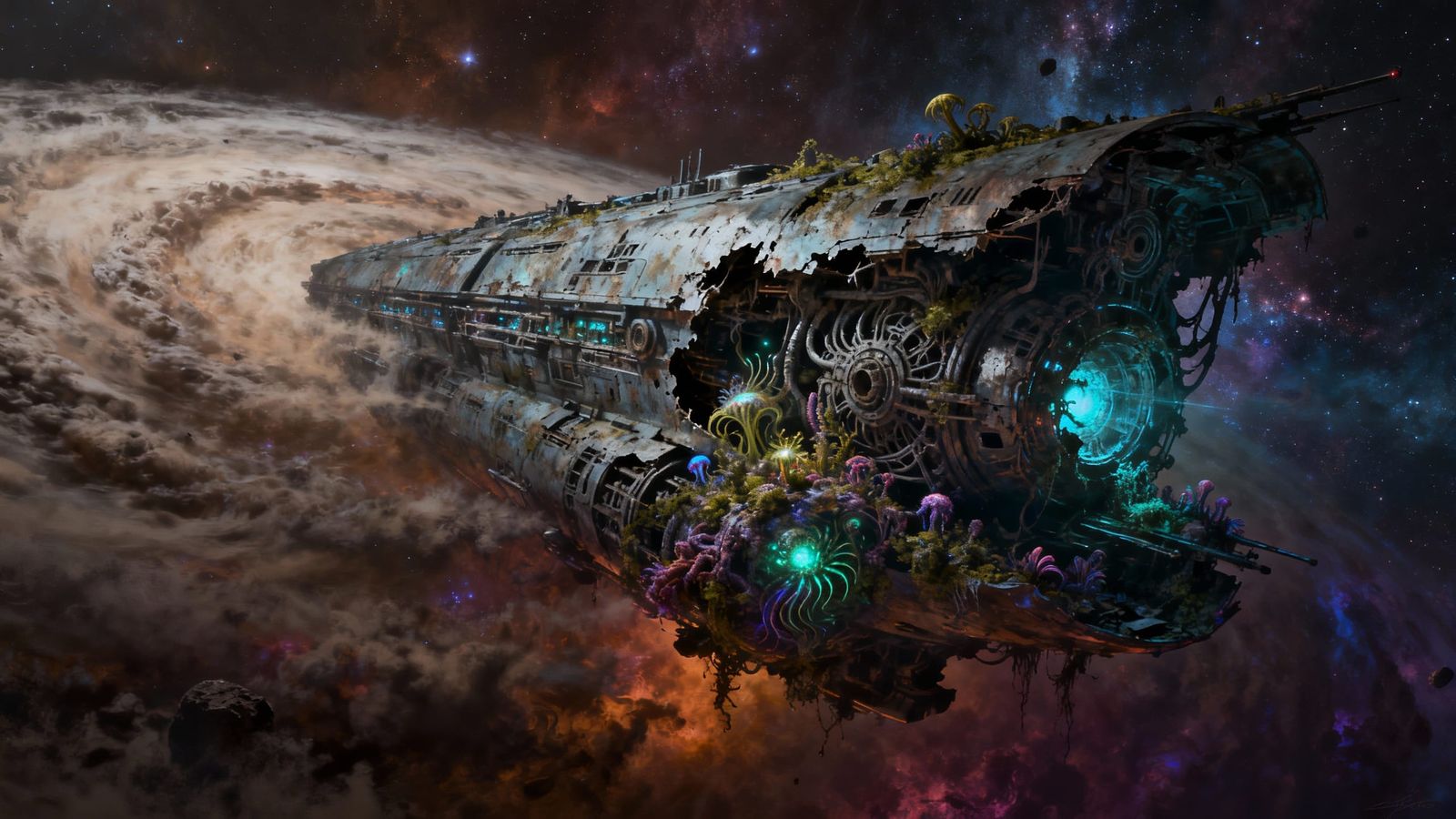 Derelict Spaceship in Alien Nebula