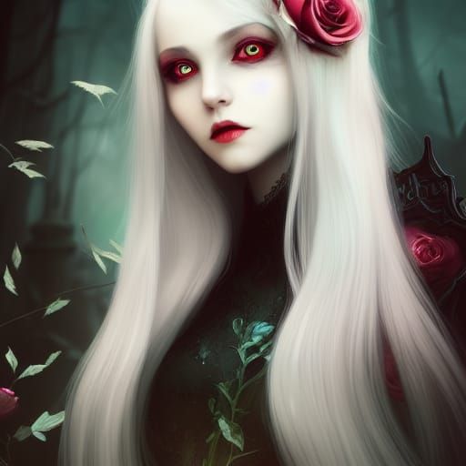 Vampire Girl with White Rose Digital Painting